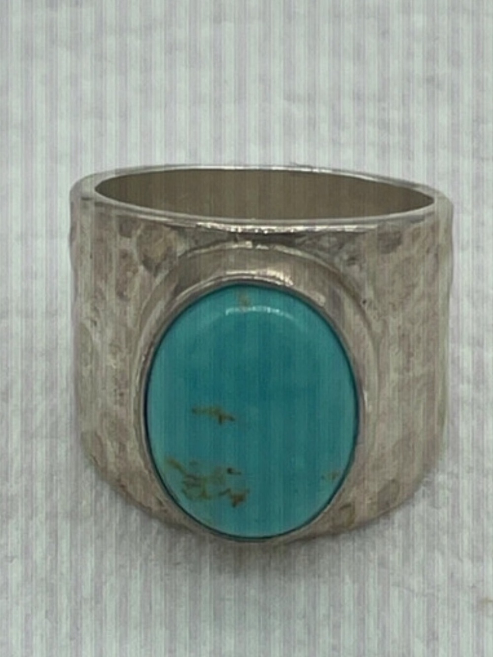 Silpada Sterling Silver 925 Oval Turquoise Hammered Wide Band Ring Size 6